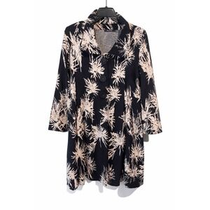 Nic + Zoe Womens Black Beige Print Knit Jacket Cardigan Coatigan Large